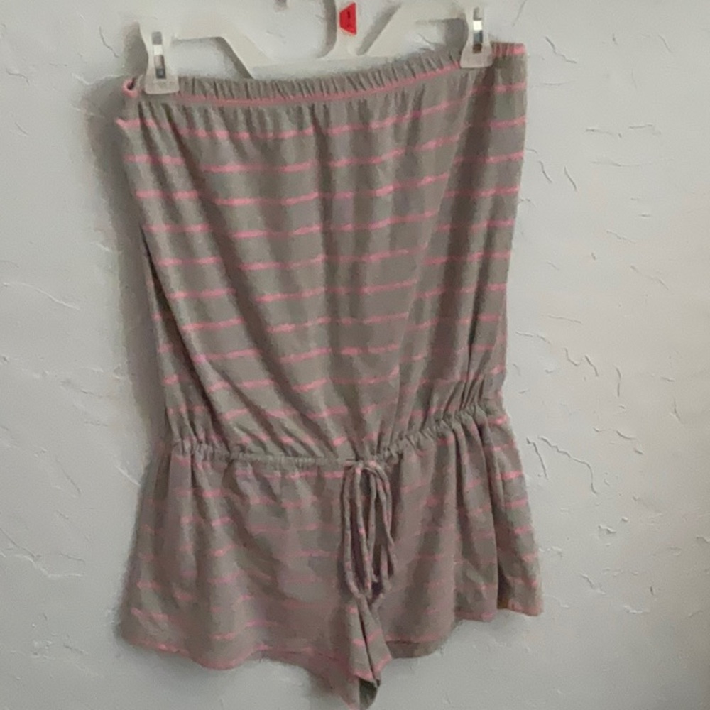 Gray and Pink Striped Romper